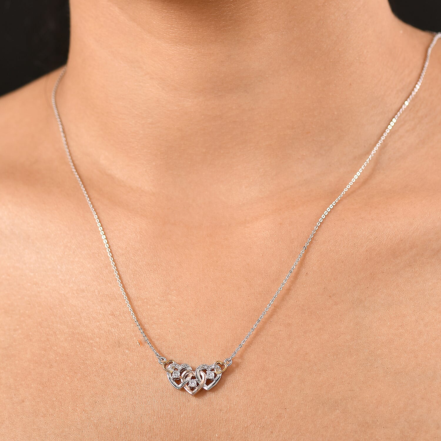 Luxuriant Diamond Lab Grown Diamond Necklace (Size - 20) with Lobster Clasp in 18K Vermeil Yellow & Rose Gold Plated & Rhodium Overlay Sterling Silver 0.25 Cts