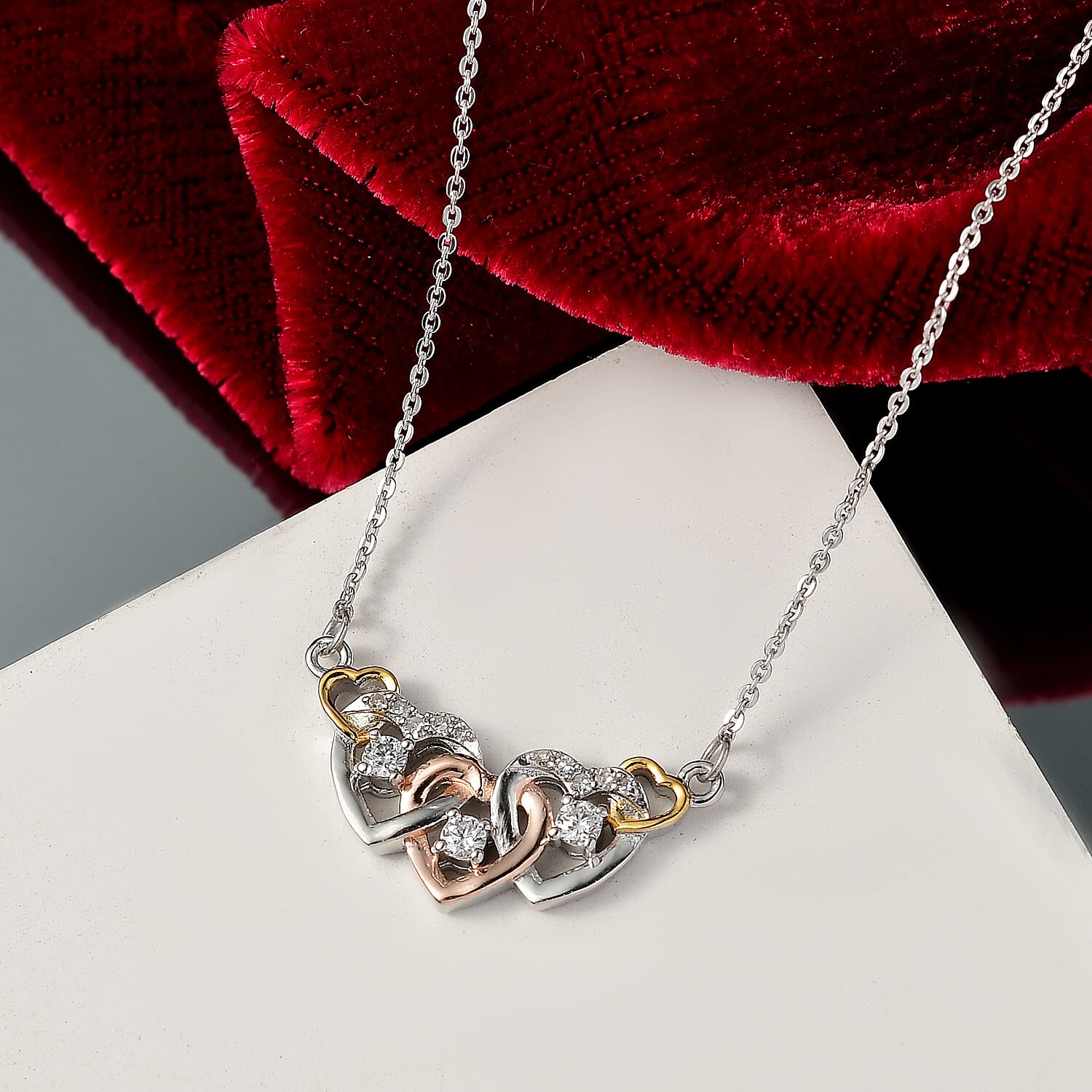 Luxuriant Diamond Lab Grown Diamond Necklace (Size - 20) with Lobster Clasp in 18K Vermeil Yellow & Rose Gold Plated & Rhodium Overlay Sterling Silver 0.25 Cts