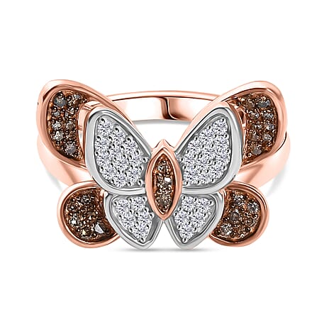 White Diamond Butterfly Ring in 18K Vermeil Rose Gold Plated Sterling Silver