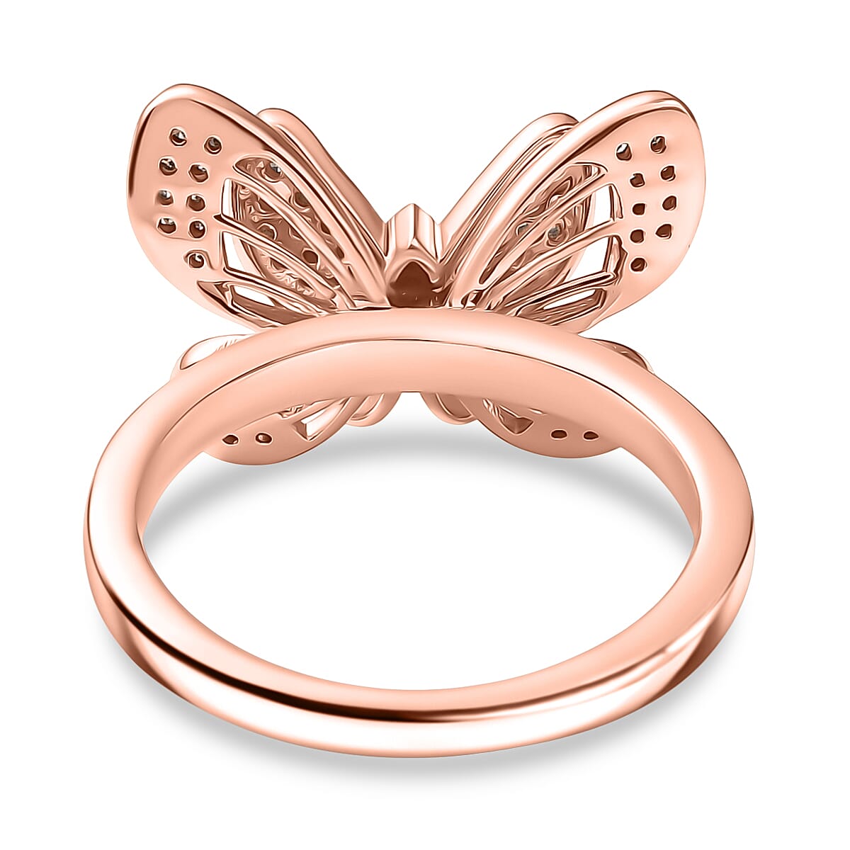 White Diamond Butterfly Ring in 18K Vermeil Rose Gold Plated Sterling Silver White Diamond Butterfly Ring in 18K Vermeil Rose Gold Plated Sterling Silver