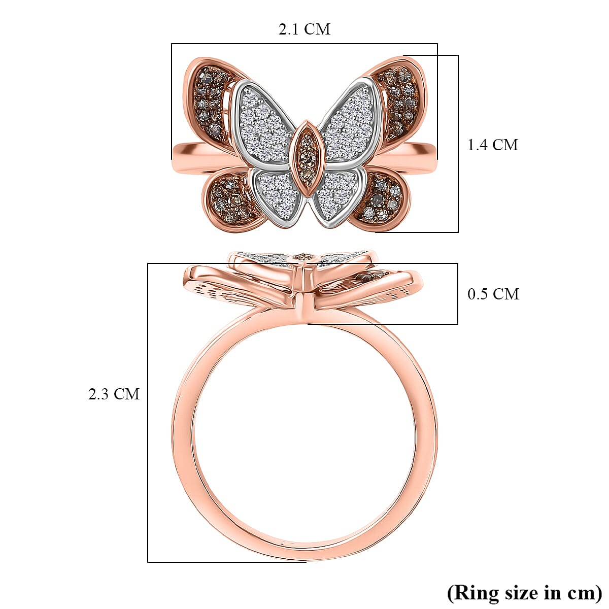 White Diamond Butterfly Ring in 18K Vermeil Rose Gold Plated Sterling Silver White Diamond Butterfly Ring in 18K Vermeil Rose Gold Plated Sterling Silver