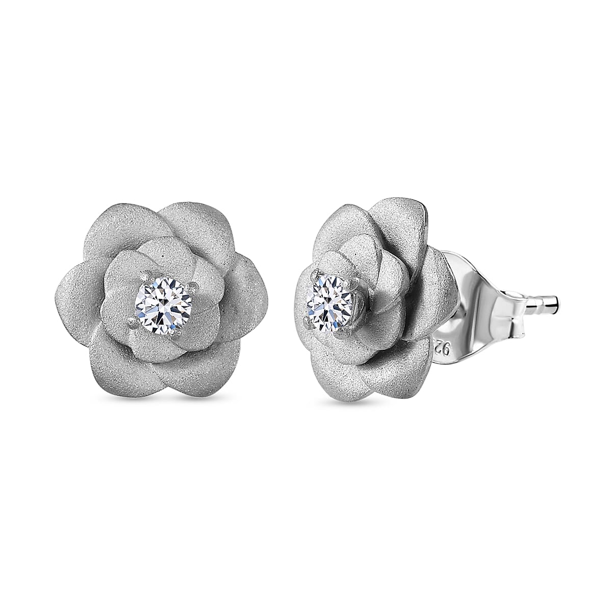 Luxuriant Lab Grown Diamond (SIG/H) Floral Stud Push Back Earrings in Sterling Silver