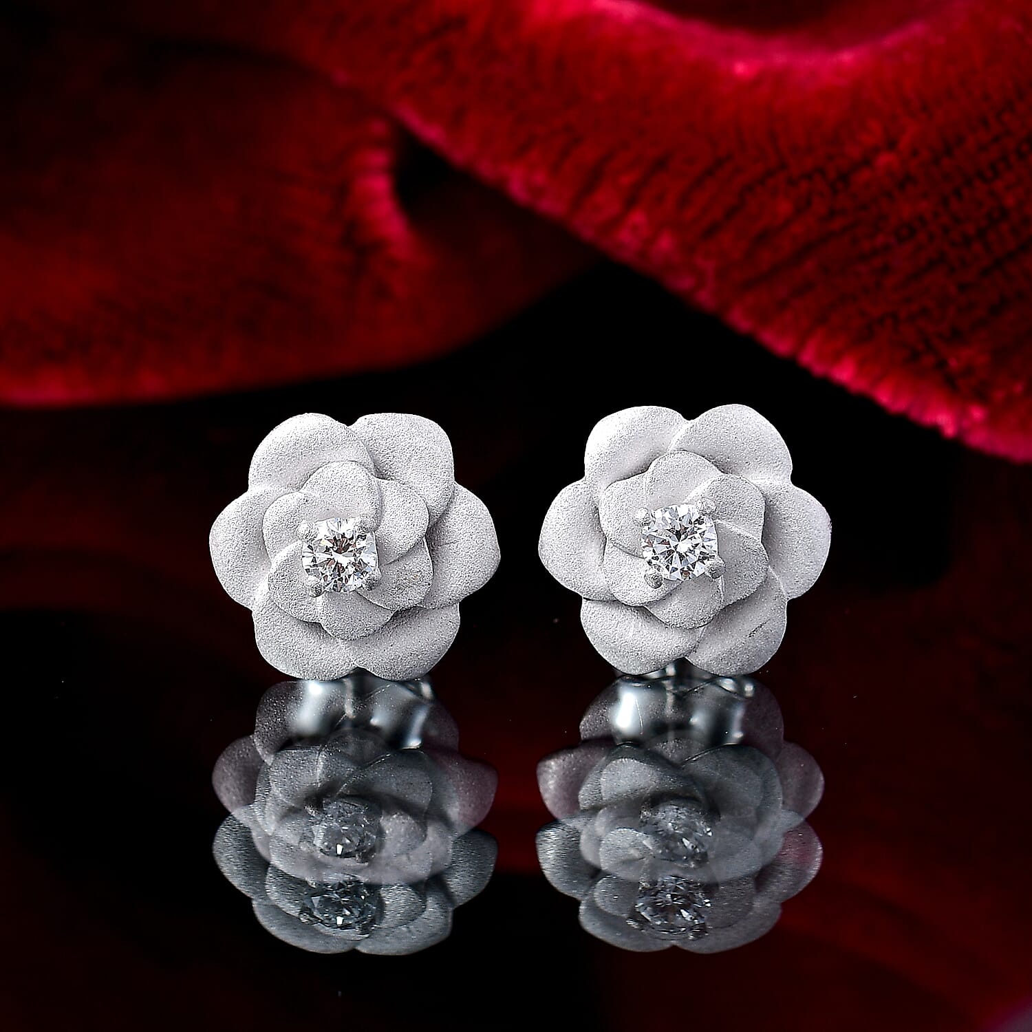 Luxuriant Lab Grown Diamond (SIG/H) Floral Stud Push Back Earrings in Sterling Silver