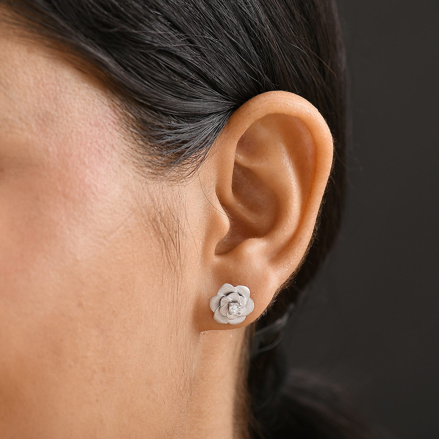 Luxuriant Lab Grown Diamond (SIG/H) Floral Stud Push Back Earrings in Sterling Silver