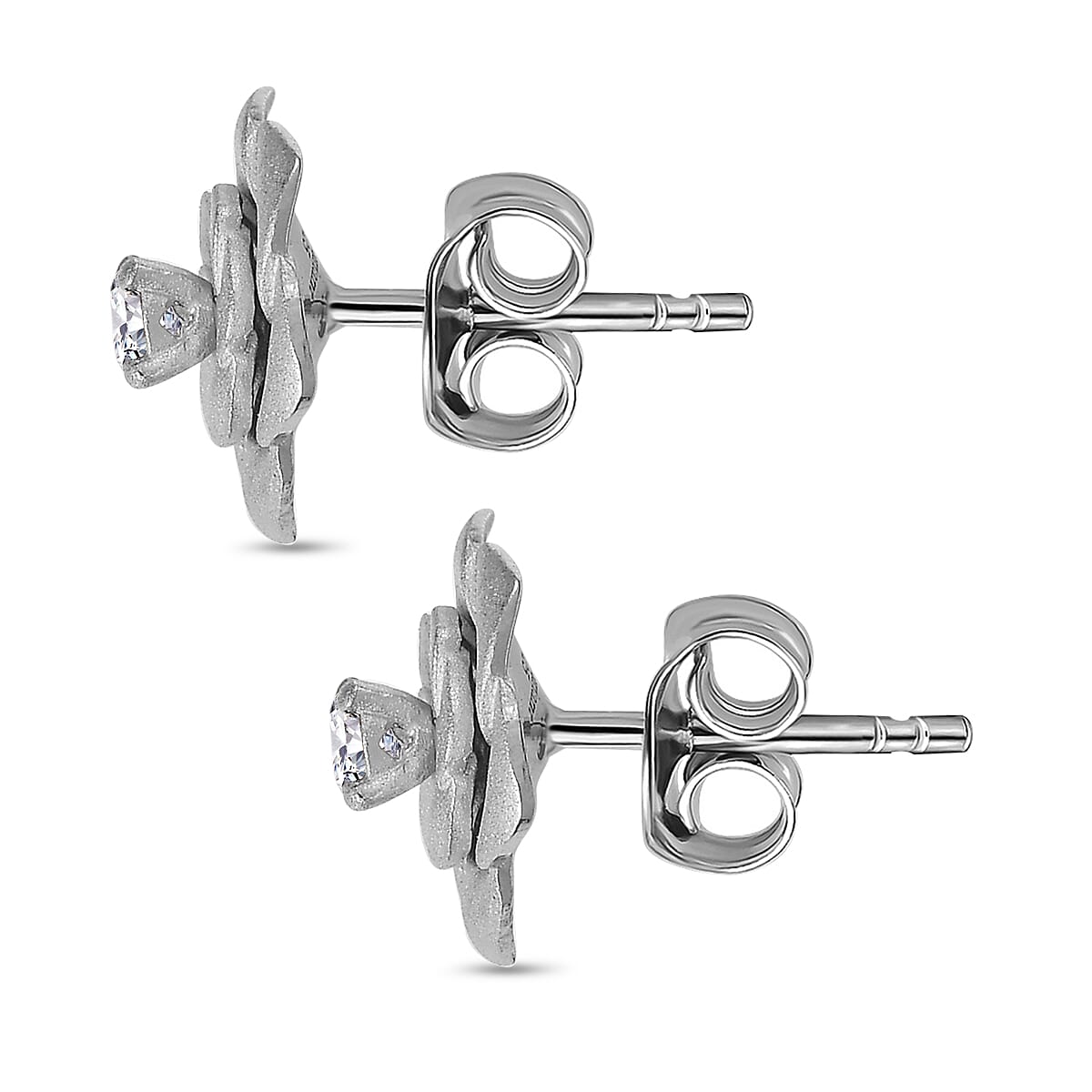 Luxuriant Lab Grown Diamond (SIG/H) Floral Stud Push Back Earrings in Sterling Silver