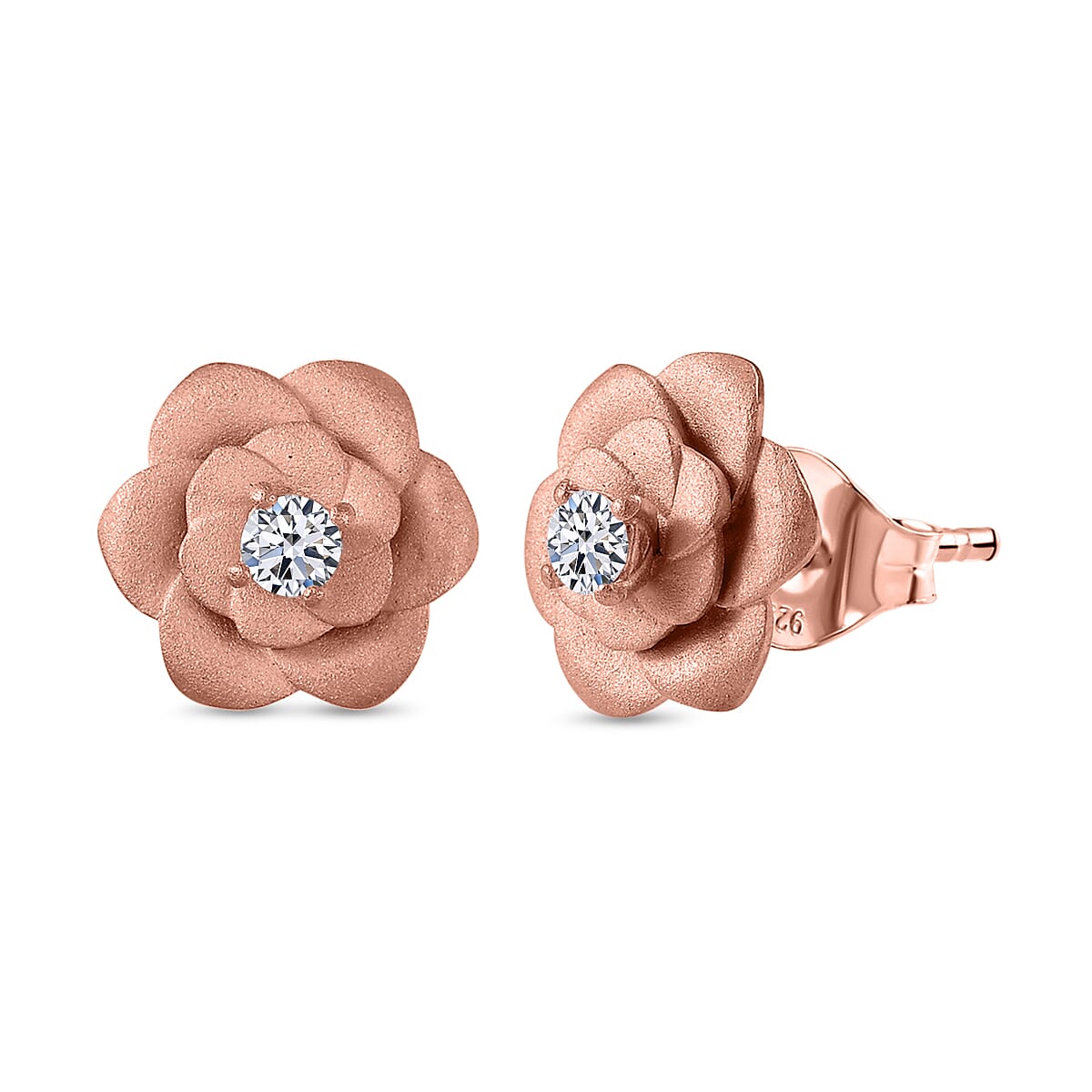 Luxuriant Diamond Lab Grown Diamond (SI-G-H) Floral Stud Push Back Earrings in 18K Vermeil Rose Gold Plated Sterling Silver