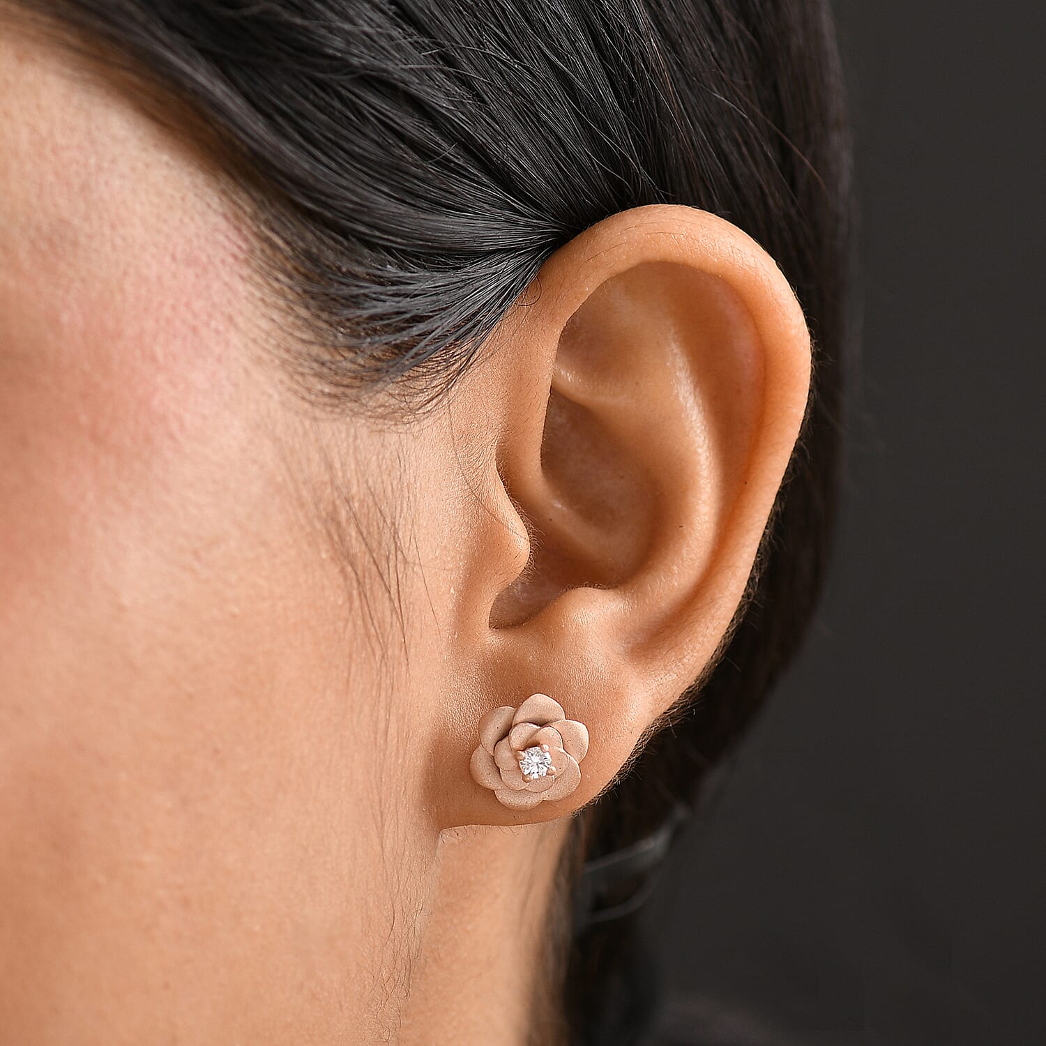 Luxuriant Diamond Lab Grown Diamond (SI-G-H) Floral Stud Push Back Earrings in 18K Vermeil Rose Gold Plated Sterling Silver