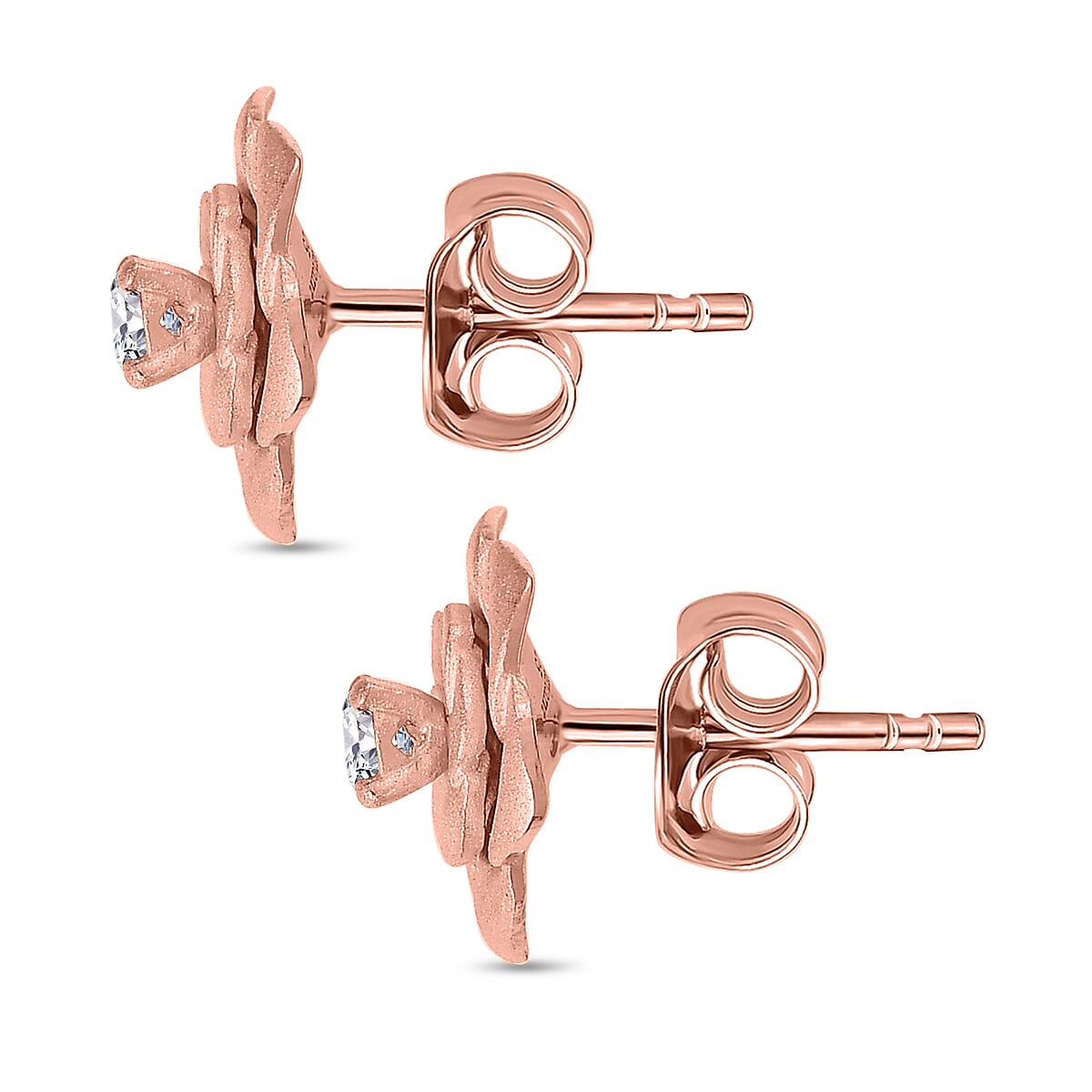 Luxuriant Diamond Lab Grown Diamond (SI-G-H) Floral Stud Push Back Earrings in 18K Vermeil Rose Gold Plated Sterling Silver