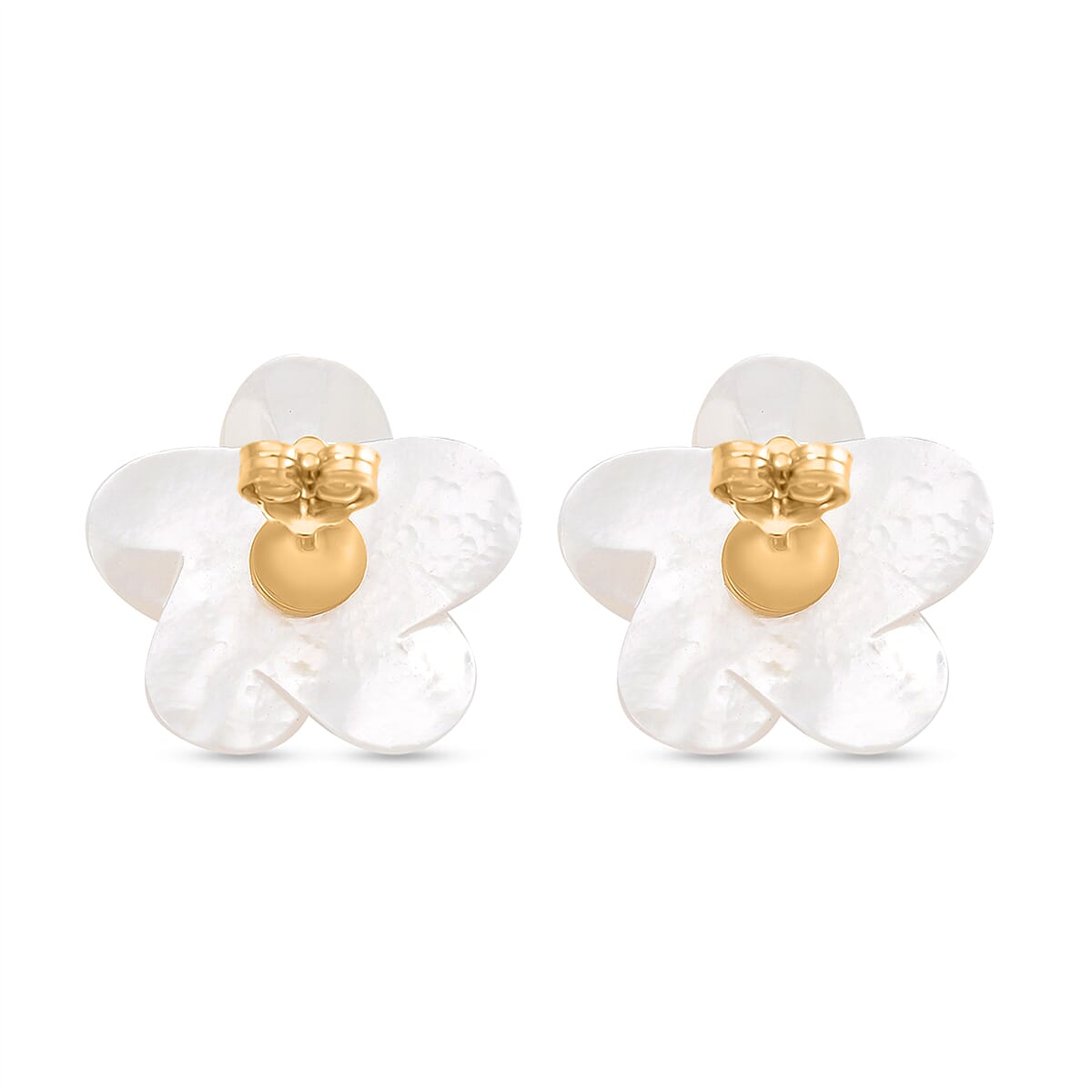 White Mother Of Pearl, Green Jade & White Zircon Earring with Push Back in Yellow Gold Plated Sterling Silver 5.50 Ct.