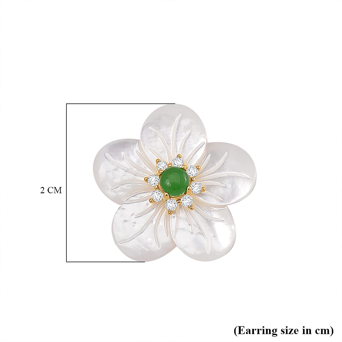 White Mother Of Pearl, Green Jade & White Zircon Earring with Push Back in Yellow Gold Plated Sterling Silver 5.50 Ct.