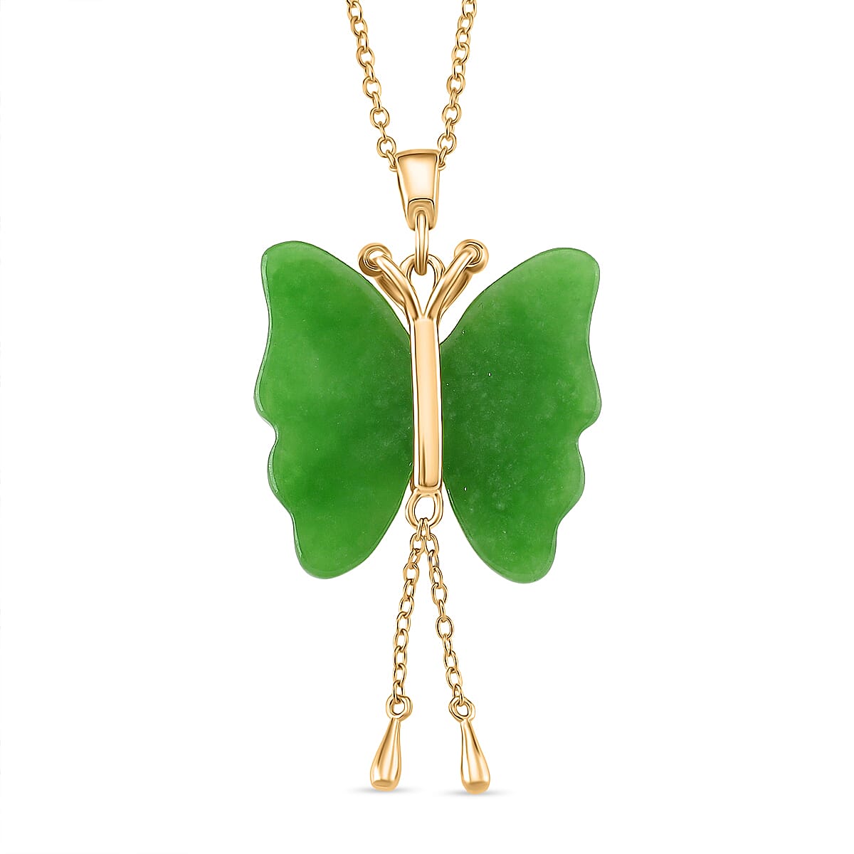 Enhanced Green Jade Pendant with Chain (Size - 20) in Yellow Gold Plating Sterling Silver 20.00 Ct.