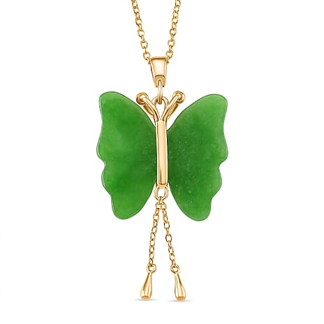 Enhanced Green Jade Pendant with Chain (Size - 20) in Yellow Gold Plating Sterling Silver 20.00 Ct.
