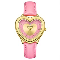 Gamages Of London Limited Edition Heartbeat Natural Diamond Swiss Movt. 3ATM Water Resistance Watch With Genuine Leather Strap - Pink (with 5 Year Warranty)