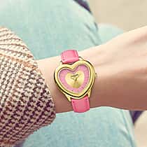 Gamages Of London Limited Edition Heartbeat Natural Diamond Swiss Movt. 3ATM Water Resistance Watch With Genuine Leather Strap - Pink (with 5 Year Warranty)