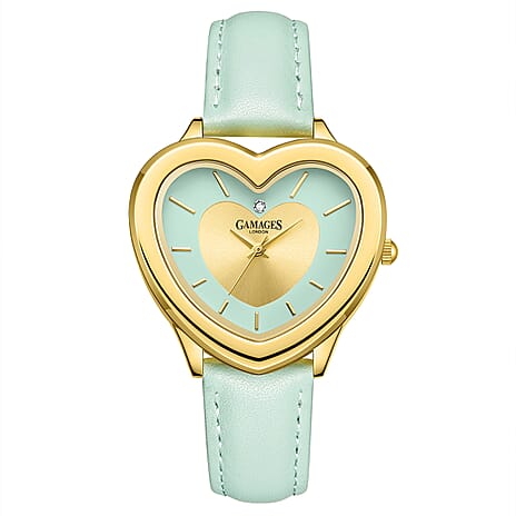 Gamages Of London Limited Edition Heartbeat Natural Diamond Swiss Movt. 3ATM Water Resistance Watch With Genuine Leather Strap - Mint (With 5 Year Warranty)