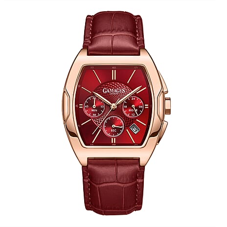 Gamages Of London Limited Edition Fortis Mecha Quartz Movt. 3ATM Water Resistance Watch With Genuine Leather Strap - Red (With 5 Year Warranty)