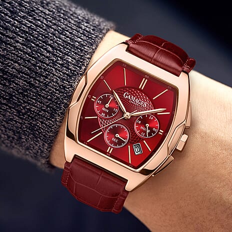 Gamages Of London Limited Edition Fortis Mecha Quartz Movt. 3ATM Water Resistance Watch With Genuine Leather Strap - Red (With 5 Year Warranty)
