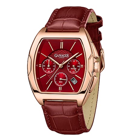 Gamages Of London Limited Edition Fortis Mecha Quartz Movt. 3ATM Water Resistance Watch With Genuine Leather Strap - Red (With 5 Year Warranty)