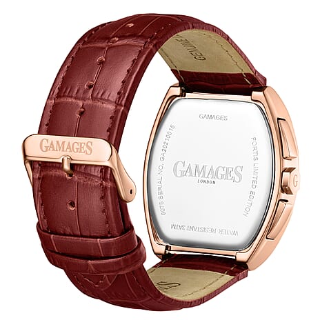 Gamages Of London Limited Edition Fortis Mecha Quartz Movt. 3ATM Water Resistance Watch With Genuine Leather Strap - Red (With 5 Year Warranty)