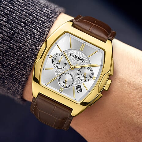 Gamages Of London Limited Edition Fortis Mecha Quartz Movt. 3ATM Water Resistance Watch With Genuine Leather Strap - Brown (With 5 Year Warranty)