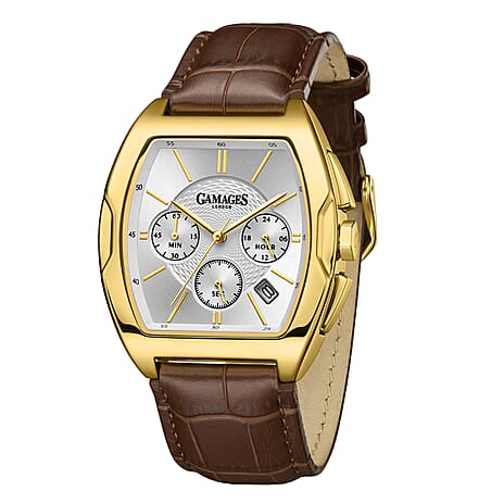 Gamages Of London Limited Edition Fortis Mecha Quartz Movt. 3ATM Water Resistance Watch With Genuine Leather Strap - Brown (With 5 Year Warranty)