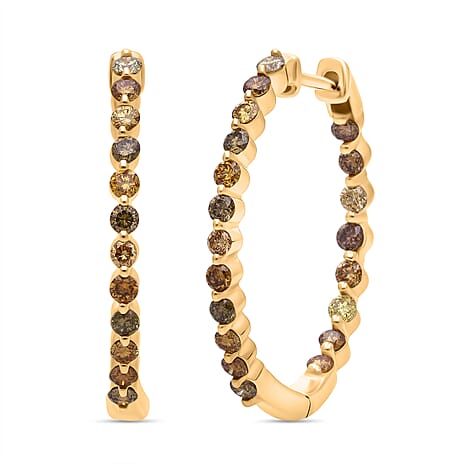 Biggest Close Out Deal - 9K Yellow Gold Natural SGL Certified (SI-I1) Multi Colour Diamond (Green ,Brown, Yellow ) Hoop Earring 1.01 Ct.