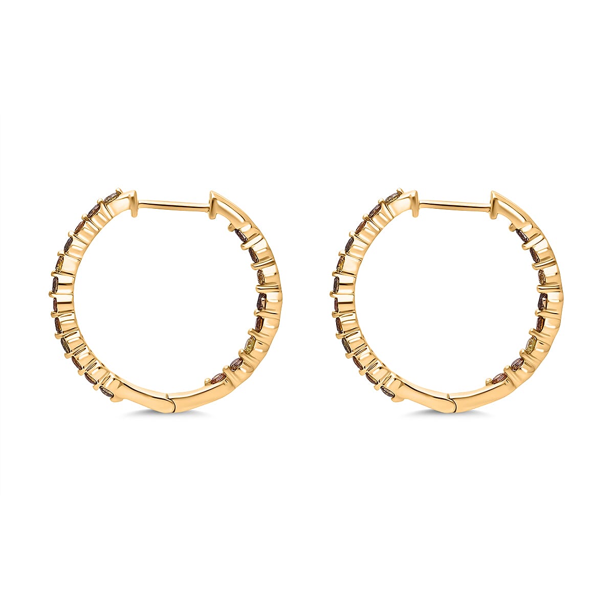 Biggest Close Out Deal - 9K Yellow Gold Natural SGL Certified (SI-I1) Multi Colour Diamond (Green ,Brown, Yellow ) Hoop Earring 1.01 Ct.