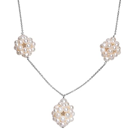 AAA Fresh Water Pearl Necklace (Size - 20) with Lobster Clasp in Rhodium Overlay Sterling Silver 70.00 Ct.