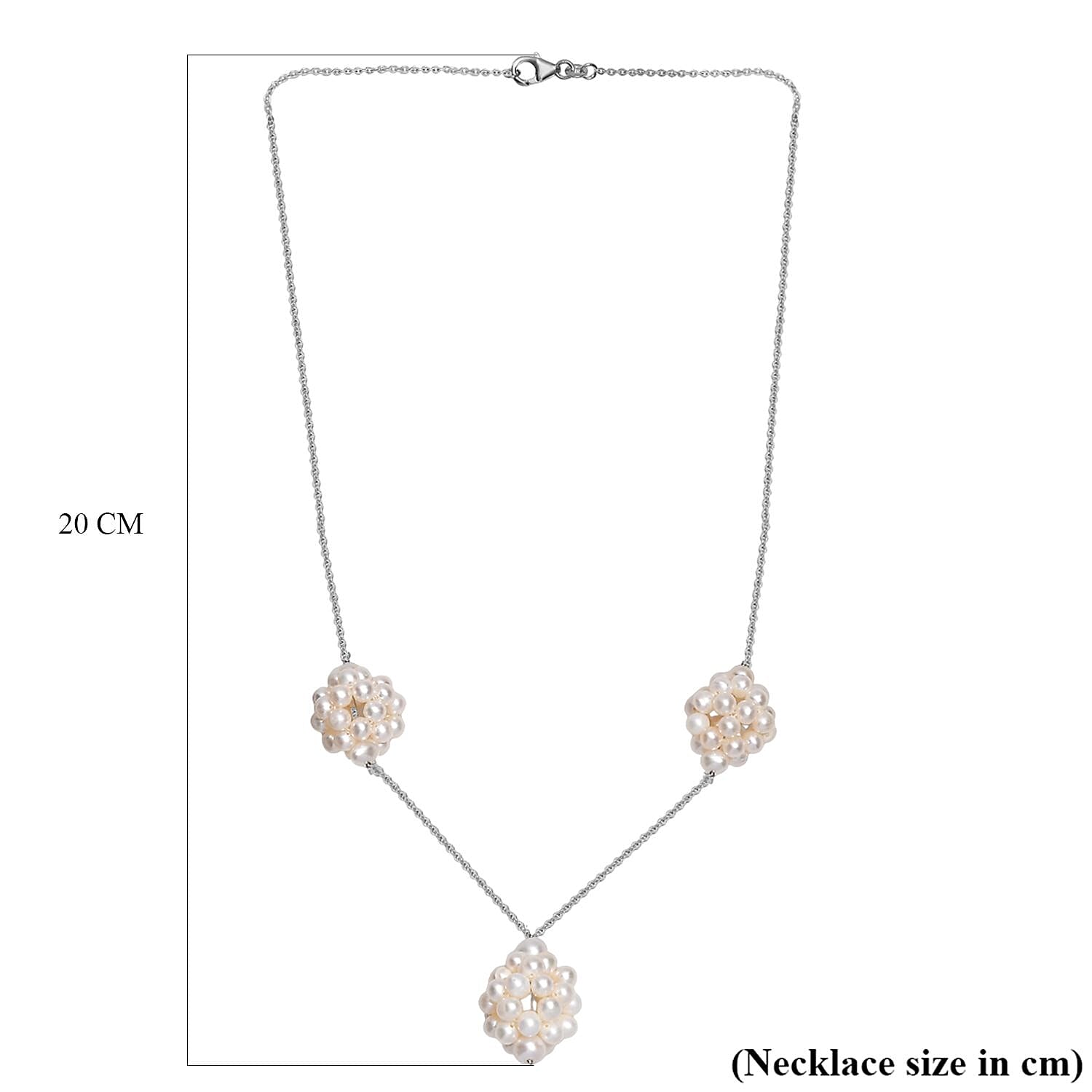 AAA Fresh Water Pearl Necklace (Size - 20) with Lobster Clasp in Rhodium Overlay Sterling Silver 70.00 Ct. AAA Fresh Water Pearl Necklace (Size - 20) with Lobster Clasp in Rhodium Overlay Sterling Silver 70.00 Ct.