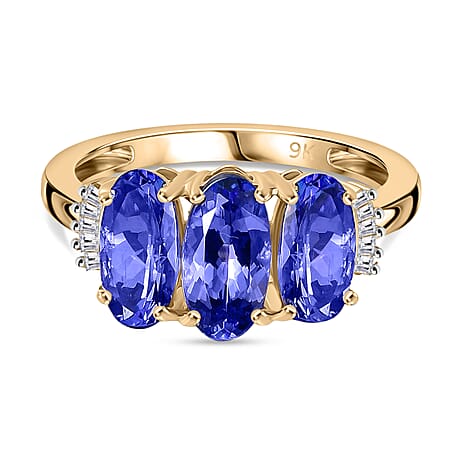 Luxoro 9K Yellow Gold Premium Tanzanite & Diamond Trilogy Ring 2.55 Ct.