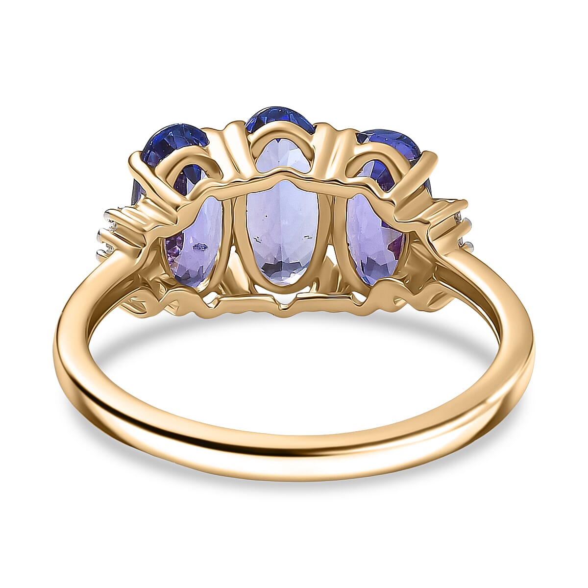 9K Yellow Gold Premium Tanzanite & Diamond Trilogy Ring 2.55 Ct.