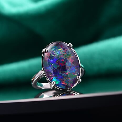 Rhapsody 950 Platinum AAAA Australian Boulder Opal (18X13mm) Solitaire Ring, Platinum Wt.7.30 Gms.