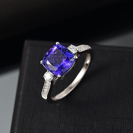 Rhapsody 950 Platinum AAAA Tanzanite & White Diamond (VS-EF) AGI Certified Ring 4.70 Ct, Platinum Wt. 5.39 Gms.
