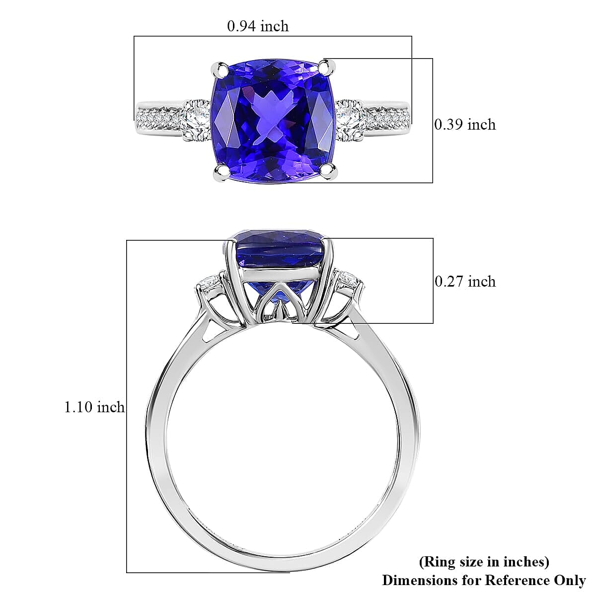 Rhapsody 950 Platinum AAAA Tanzanite White Diamond VS-EF Main Stone With Side Stone Ring, Platinum Wt.5.28 Gms  3.891  Ct.