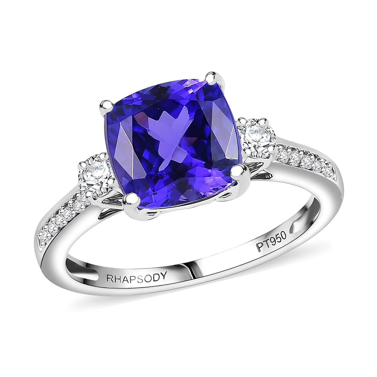 Rhapsody 950 Platinum AAAA Tanzanite White Diamond VS-EF Main Stone With Side Stone Ring, Platinum Wt.5.28 Gms  3.891  Ct.