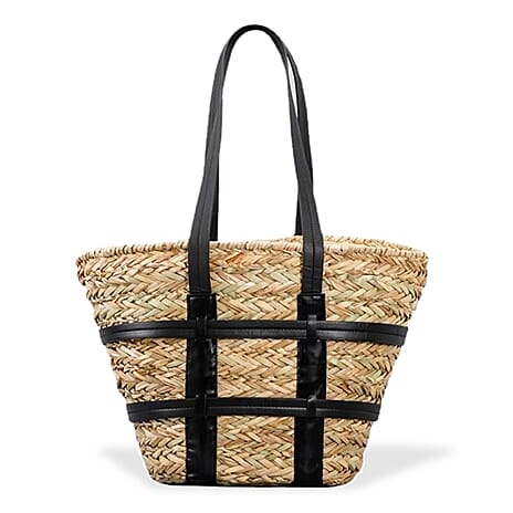 Leather Strap Belt Tote Bag - Black