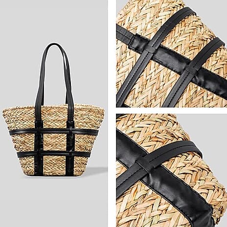 Leather Strap Belt Tote Bag - Black