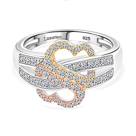LUXURIANT Lab Grown Diamond (SI G/H) Ring in 18K Vermeil and Rose Gold Plated and Rhodium Ovelay Sterling Silver