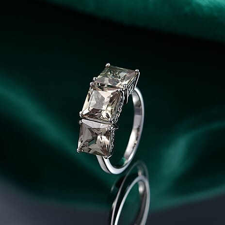 RHAPSODY 950 Platinum AAAA Turkizite 3 Stone Ring 6.00 Ct, Platinum Wt.4.74 Gms.