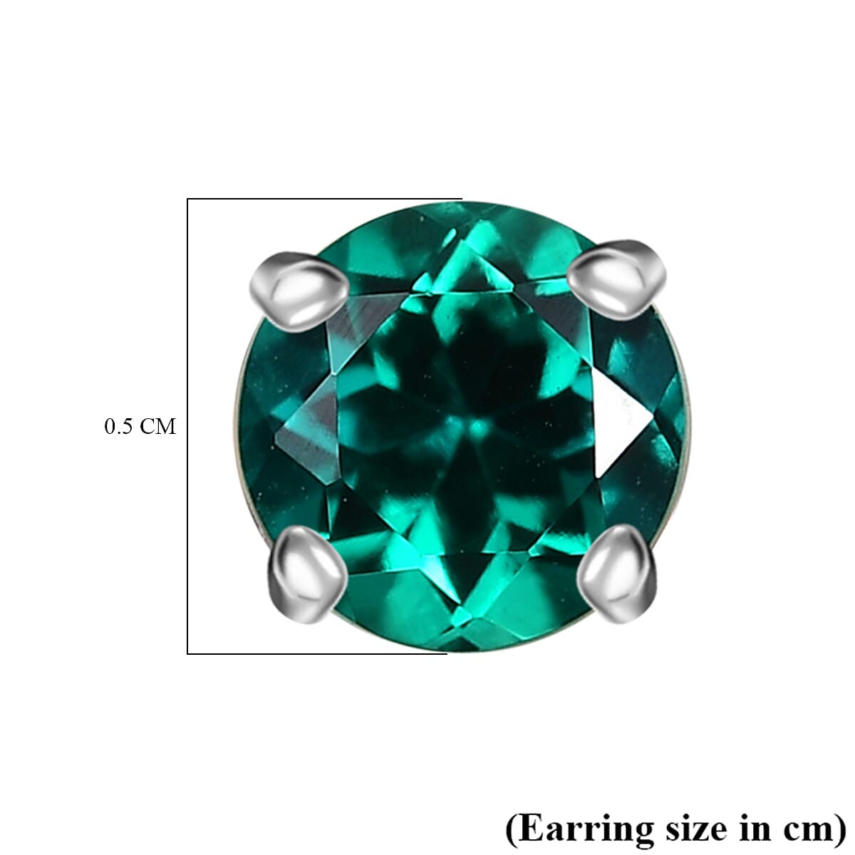 D'Joy - Lab Grown Emerald Solitaire Stud Earring with Push Back in Platinum Overlay Sterling Silver