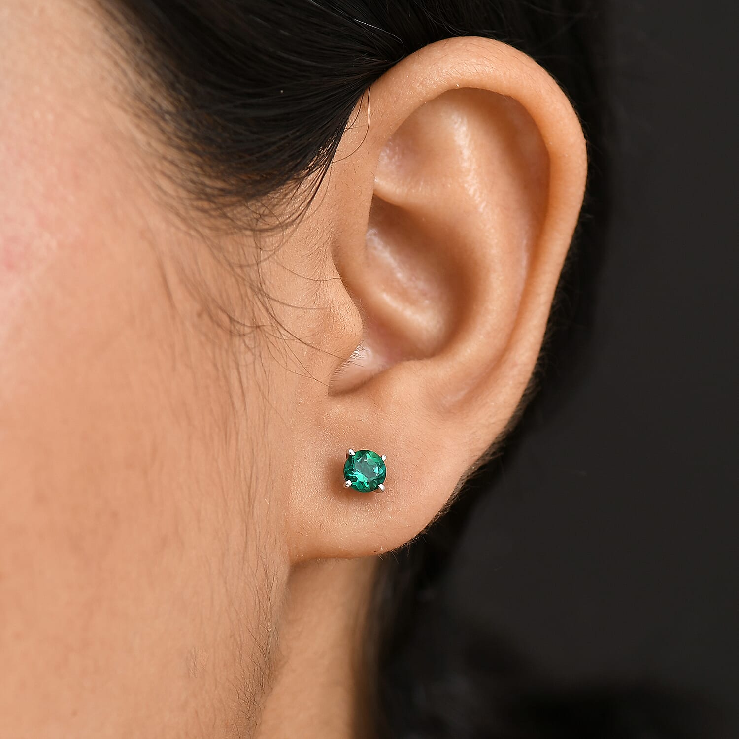 First Time Ever - Lab Grown Emerald RD5 MM Solitaire Stud Earring with Push Back in Platinum Overlay Sterling Silver 1.00 Cts First Time Ever - Lab Grown Emerald RD5 MM Solitaire Stud Earring with Push Back in Platinum Overlay Sterling Silver 1.00 Cts