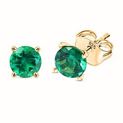 D'joy Lab Grown Emerald RD5 MM Solitaire Stud Earring with Push Back in Platinum Overlay Sterling Silver 0.97 Ct.