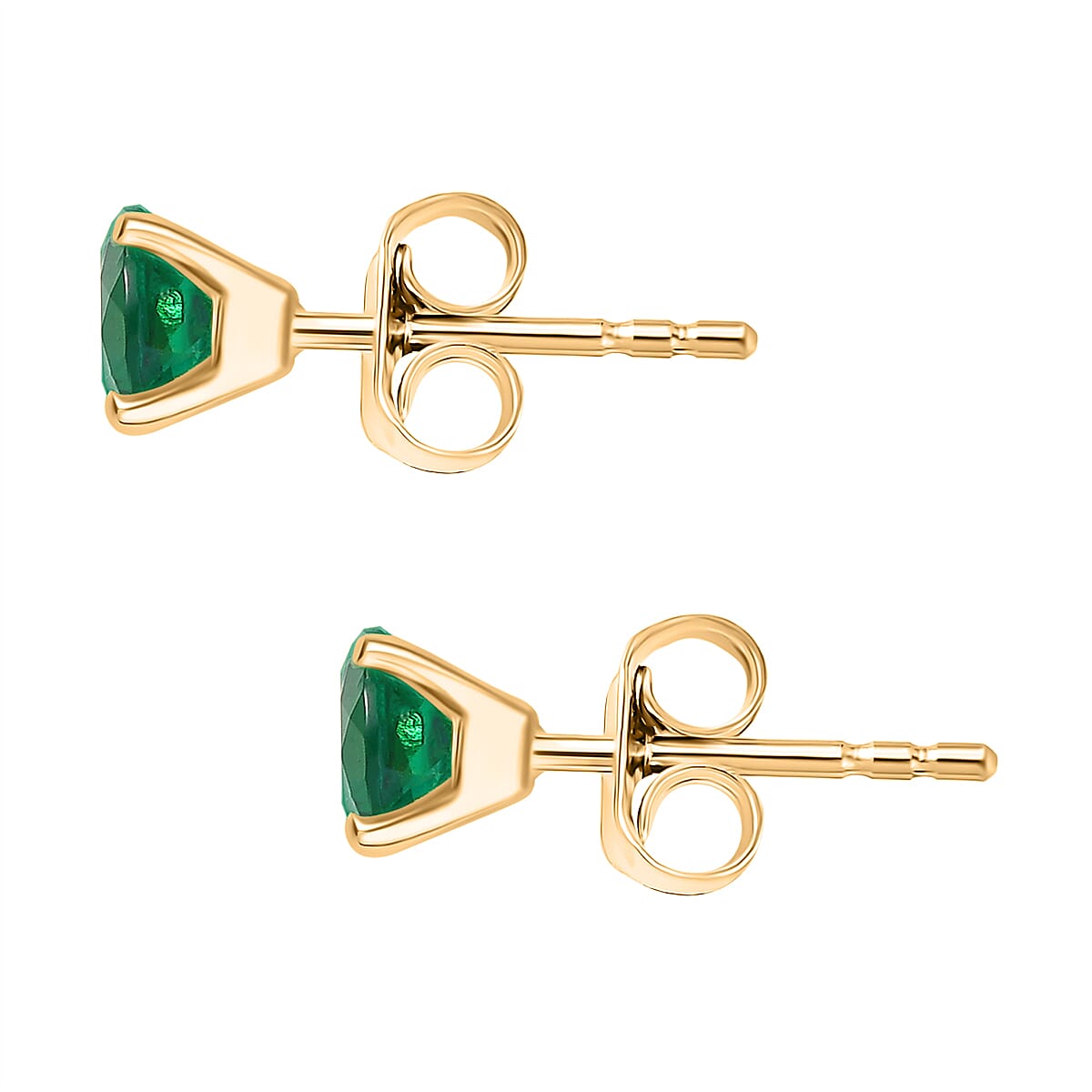 D'Joy - Lab Grown Emerald Solitaire Stud Earring with Push Post in Yellow Gold Plated Sterling Silver 1.00 Cts