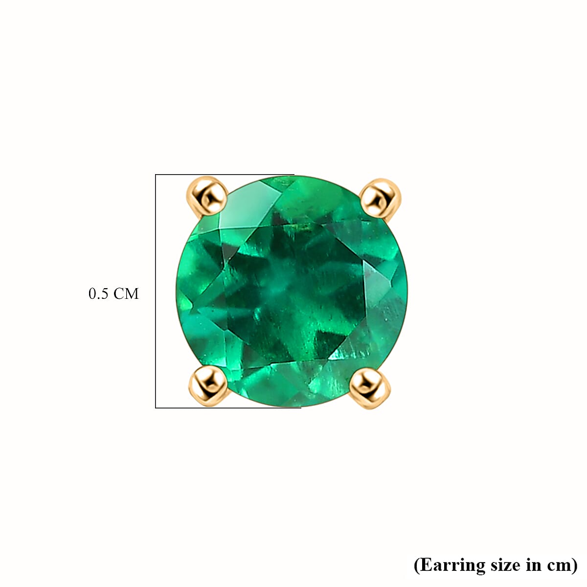D'Joy - Lab Grown Emerald Solitaire Stud Earring with Push Post in Yellow Gold Plated Sterling Silver 1.00 Cts