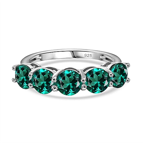 Lab Grown Emerald 5 Stone Ring in Platinum OverlaySterling Silver  2.250  Ct.