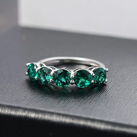 Lab Grown Emerald 5 Stone Ring in Platinum OverlaySterling Silver  2.250  Ct.