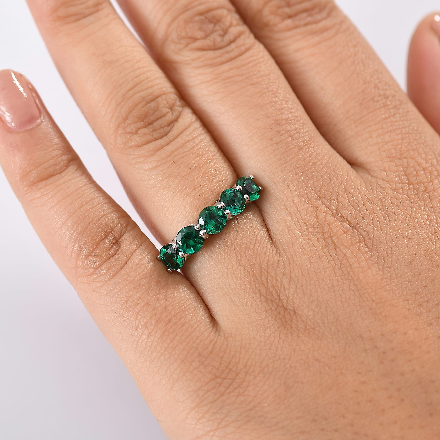 Lab Grown Emerald Ring in Platinum Overlay Sterling Silver 2.25 Ct.