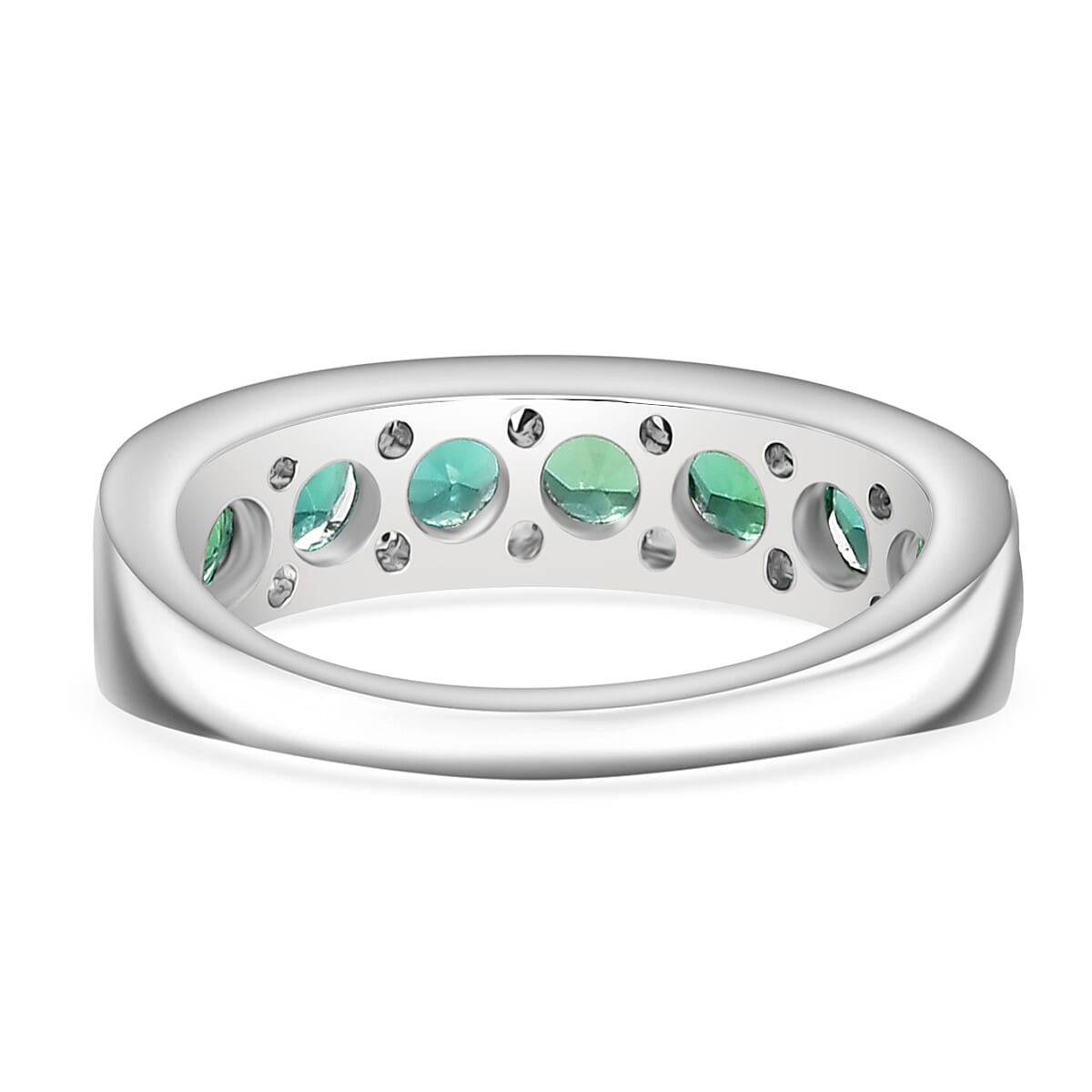 Lab Grown Emerald Channel Set Ring in Platinum Overlay Sterling Silver 1.14 Ct.