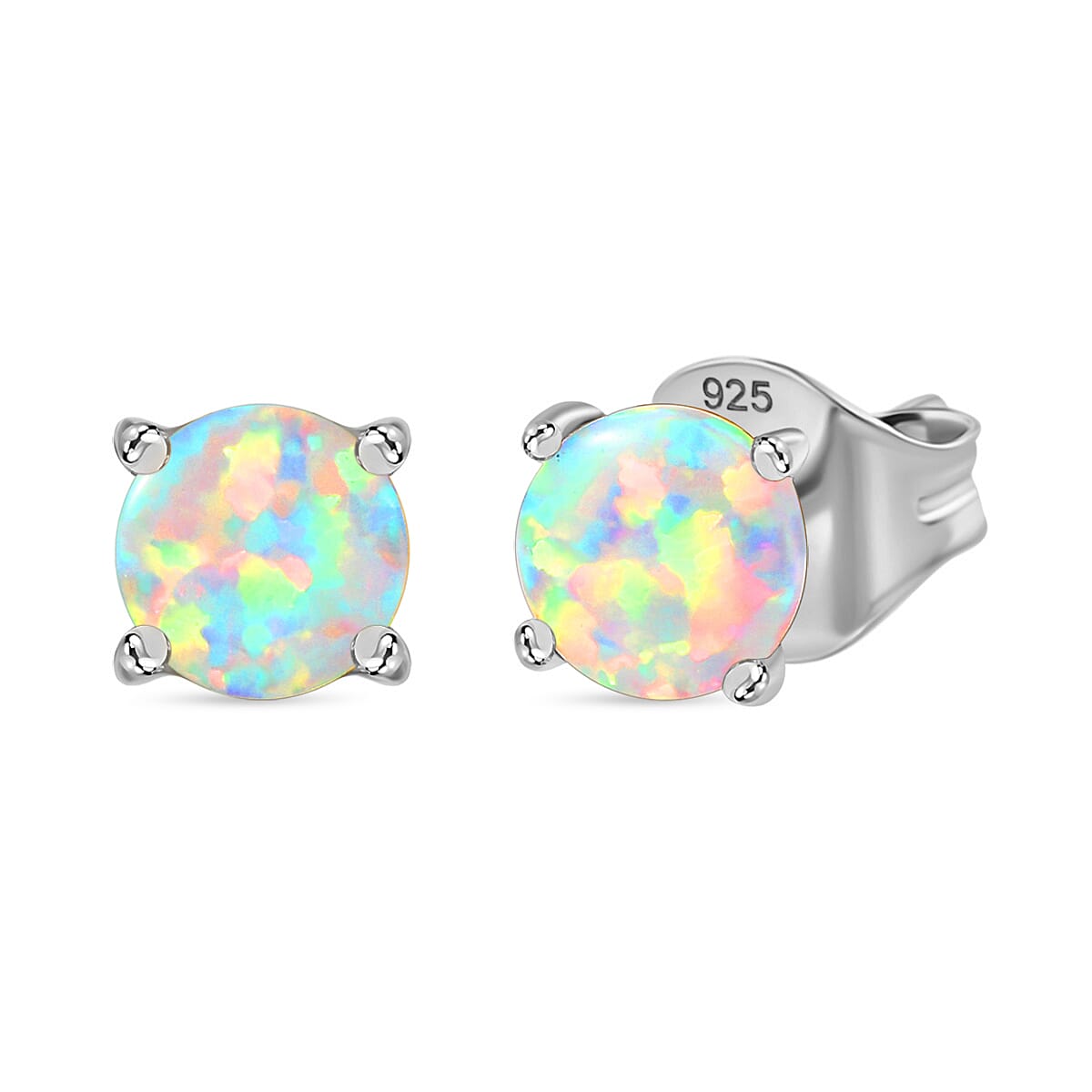 Synthetic Milky Opal Earring with Push Back in Sterling Silver