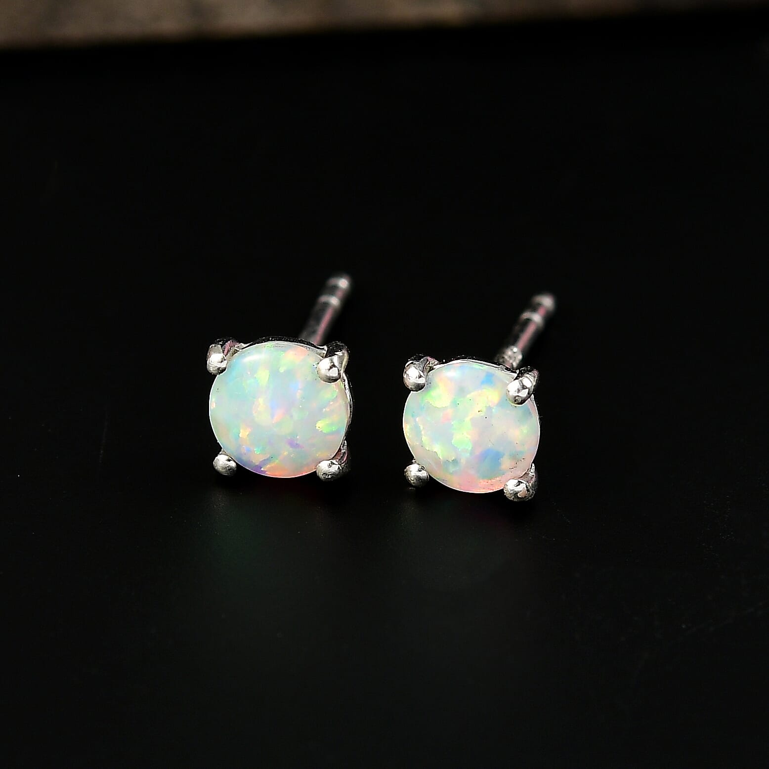 Synthetic Milky Opal Earring with Push Back in Sterling Silver